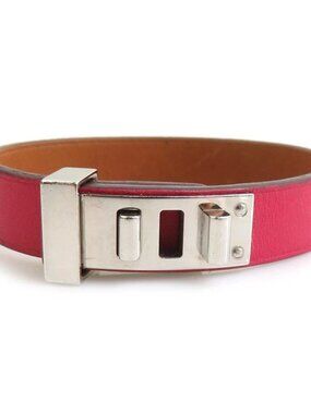 HERMES Mini Dog Bracelet Magenta/Silver Leather/Metal